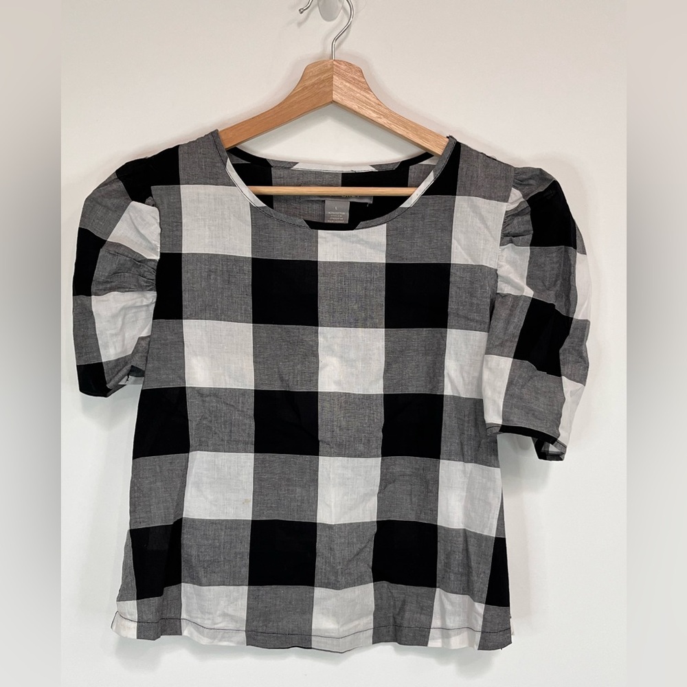Chic Black and White Plaid Women's Blouse